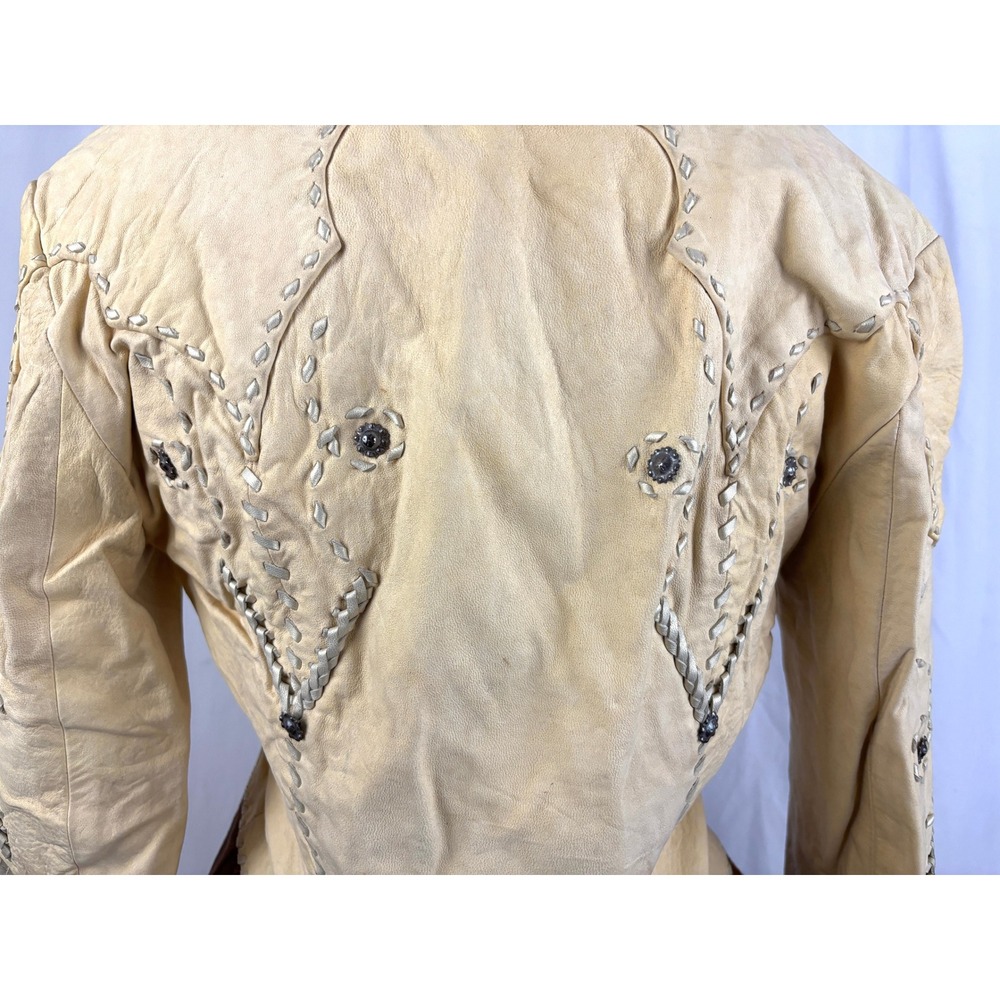 Vtg Michelle Julene Couture Leather Jacket Cowhide Western Beaded Whipstitch S - Picture 13 of 16